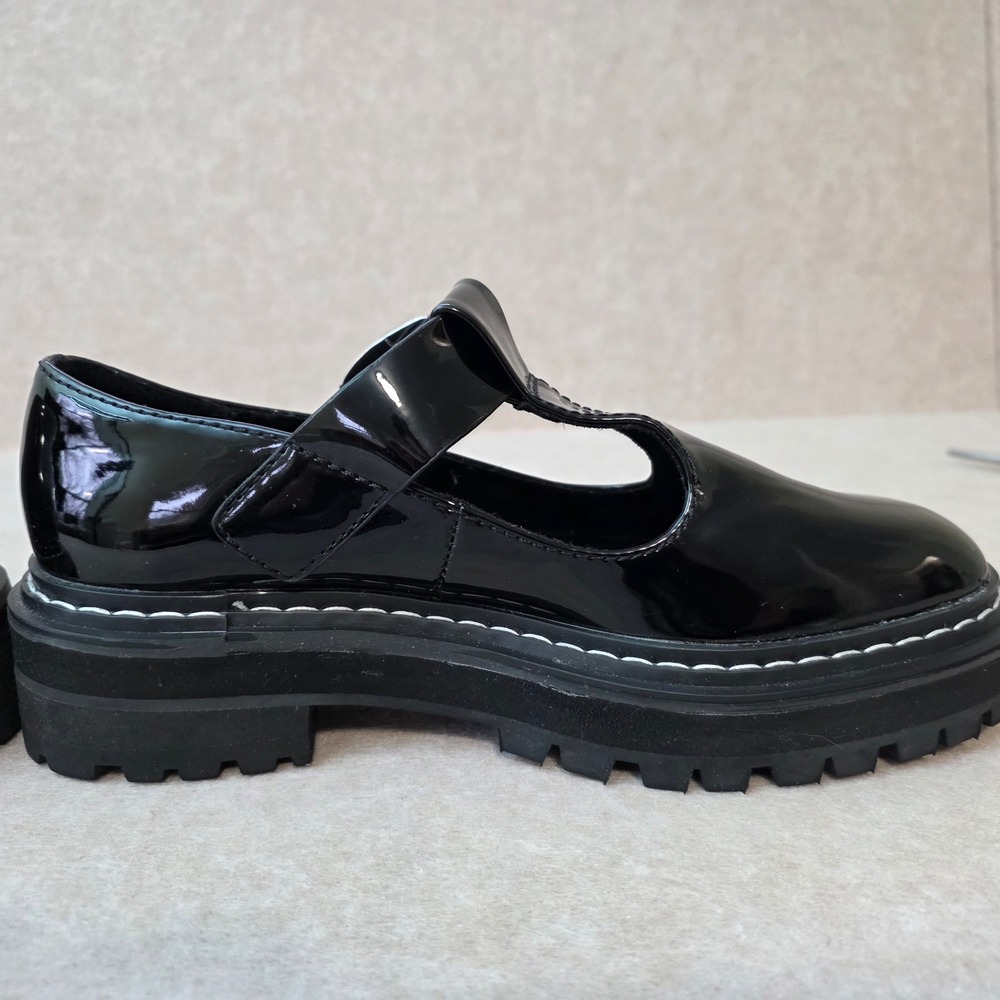 Steve Madden Suzey Patent T Strap Chunky Mary Janes Sz 7 Black Y2K Goth Grunge - Picture 5 of 13